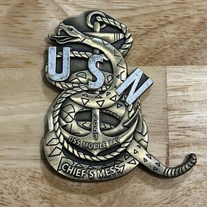 Challenge Coin USN Navy Chiefs Mess CPO USS Mobile Bay CG53 Snake Torpedoes